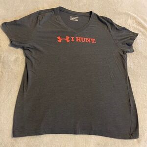 Under Armour‎ Women's I Hunt V-Neck T-Shirt Gray XL Extra Large Loose Fit Tee